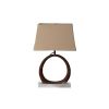21" Distressed Brown Solid Wood Geometric Table Lamp With Beige Drum Shade