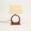 21" Distressed Brown Solid Wood Geometric Table Lamp With Beige Drum Shade
