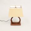 21" Distressed Brown Solid Wood Geometric Table Lamp With Beige Drum Shade