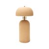 25" Distressed Beige Ceramic Table Lamp With Beige Drum Shade