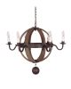 Brown And Black Wood and Metal Sphere Six Light Dimmable Chandelier