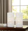 Set of Two 8" White Metal Pierced Geometric Battery Operated Lamps With Cylinder Shades
