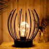 7" Black Battery Operated Round Bedside Lamp With Metal Cage Globe Shade