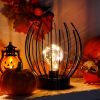 7" Black Battery Operated Round Bedside Lamp With Metal Cage Globe Shade
