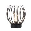 7" Black Battery Operated Round Bedside Lamp With Metal Cage Globe Shade