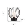 7" Black Battery Operated Round Bedside Lamp With Metal Cage Globe Shade