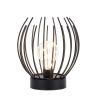 7" Black Battery Operated Round Bedside Lamp With Metal Cage Globe Shade
