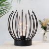 7" Black Battery Operated Round Bedside Lamp With Metal Cage Globe Shade