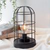 Set of Two 10" Black Battery Operated Lamps With Cage Cylinder Shades