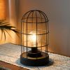 Set of Two 10" Black Battery Operated Lamps With Cage Cylinder Shades