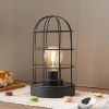 Set of Two 10" Black Battery Operated Lamps With Cage Cylinder Shades