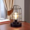Set of Two 10" Black Battery Operated Lamps With Cage Cylinder Shades