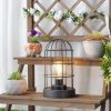 Set of Two 10" Black Battery Operated Lamps With Cage Cylinder Shades