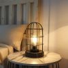 Set of Two 10" Black Battery Operated Lamps With Cage Cylinder Shades