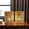 Set of Two 8" White Battery Operated Lamps With Pierced Shades
