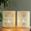 Set of Two 8" White Battery Operated Lamps With Pierced Shades