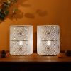 Set of Two 8" White Battery Operated Lamps With Pierced Shades