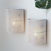 Set of Two 8" White Battery Operated Lamps With Pierced Shades