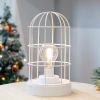 10" White Battery Operated Lamp With Cage Cylinder Shade