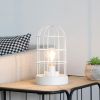 10" White Battery Operated Lamp With Cage Cylinder Shade