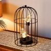 12" Black Battery Operated Round Lamp With Bird Cage Shade
