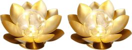 Set of Two 6" Gold Battery Operated Round Lamps With Lotus Flower Shades