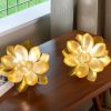 Set of Two 6" Gold Battery Operated Round Lamps With Lotus Flower Shades