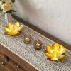 Set of Two 6" Gold Battery Operated Round Lamps With Lotus Flower Shades