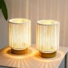 Set of Two 5" Off White Battery Operated Bedside Lamps With Rope Cylinder Shades