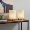 Set of Two 5" Off White Battery Operated Bedside Lamps With Rope Cylinder Shades