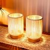 Set of Two 5" Off White Battery Operated Bedside Lamps With Rope Cylinder Shades