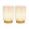 Set of Two 5" Off White Battery Operated Bedside Lamps With Rope Cylinder Shades