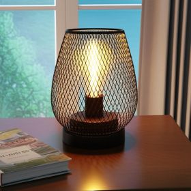7" Black Battery Operated Novelty Bedside Lamp With Pierced Cone Shade
