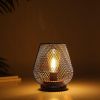 7" Black Battery Operated Novelty Bedside Lamp With Pierced Cone Shade