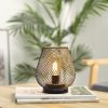 7" Black Battery Operated Novelty Bedside Lamp With Pierced Cone Shade