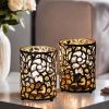 Set of Two 7" Black Battery Operated Lamps With Pierced Cylinder Shades