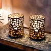 Set of Two 7" Black Battery Operated Lamps With Pierced Cylinder Shades