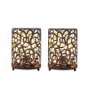 Set of Two 7" Black Battery Operated Lamps With Pierced Cylinder Shades