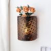 8" Bronze Battery Operated Lamp With Pierced Cylinder Shade
