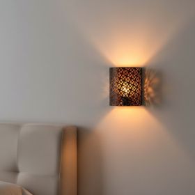8" Bronze Battery Operated Lamp With Pierced Cylinder Shade