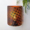 8" Bronze Battery Operated Lamp With Pierced Cylinder Shade