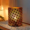 8" Bronze Battery Operated Lamp With Pierced Cylinder Shade