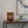 8" Bronze Battery Operated Lamp With Pierced Cylinder Shade