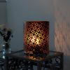 8" Bronze Battery Operated Lamp With Pierced Cylinder Shade