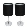 Set of Two 12" Silver Metal Table Lamp With Black Drum Shade