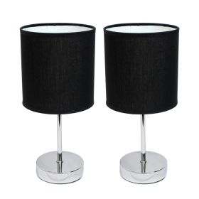 Set of Two 12" Silver Metal Table Lamp With Black Drum Shade