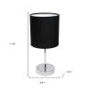 Set of Two 12" Silver Metal Table Lamp With Black Drum Shade