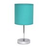 Set of Two 12" Silver Metal Table Lamp With Blue Drum Shade
