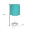 Set of Two 12" Silver Metal Table Lamp With Blue Drum Shade