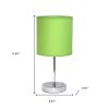 Set of Two 12" Silver Metal Table Lamp With Green Drum Shade